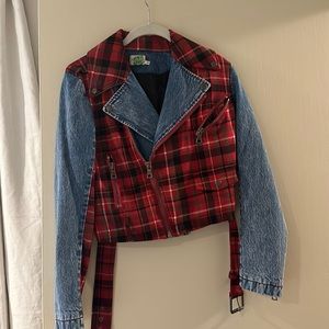 Alice and Olivia plaid denim jacket